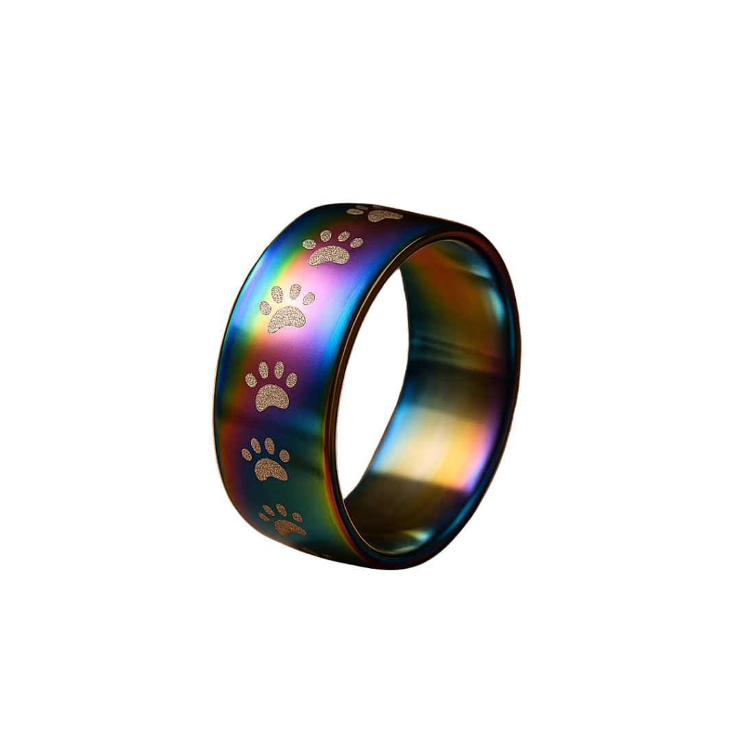 Rainbow Steel Paw Print Ring