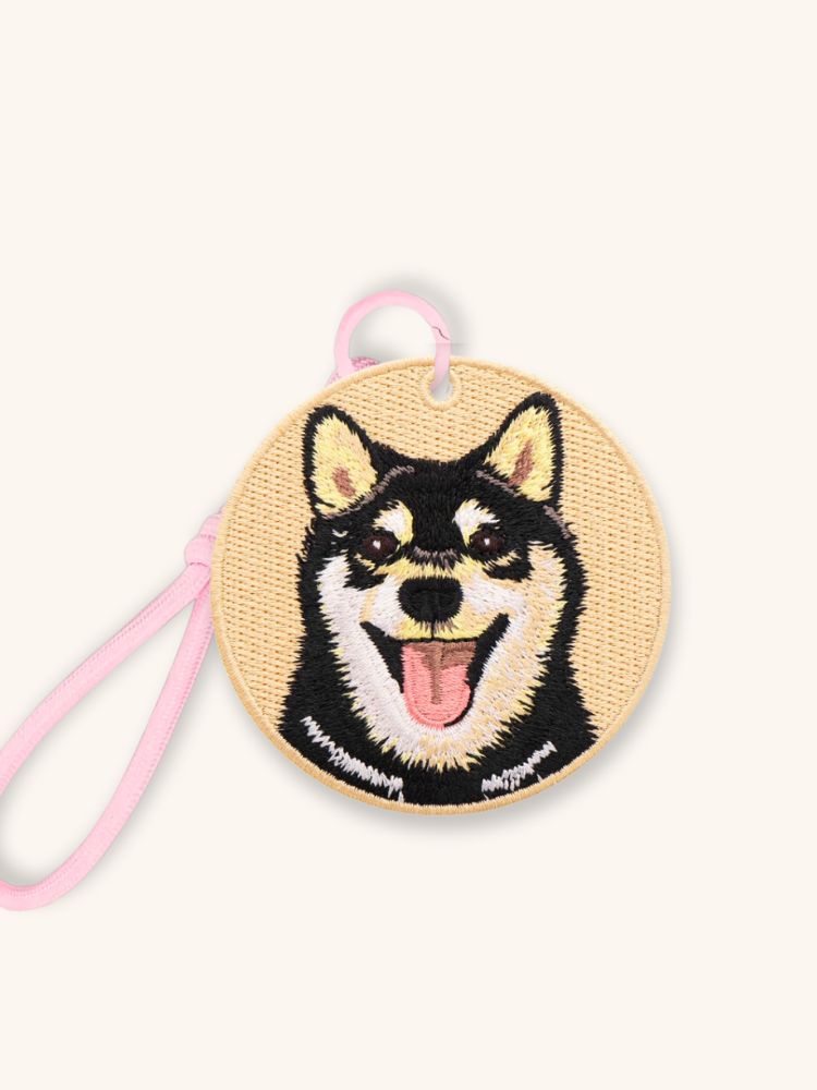 Black Shiba Happy Embroidered Charm
