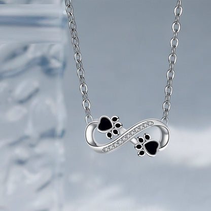 Infinity Paw Print Necklace with Zirconia