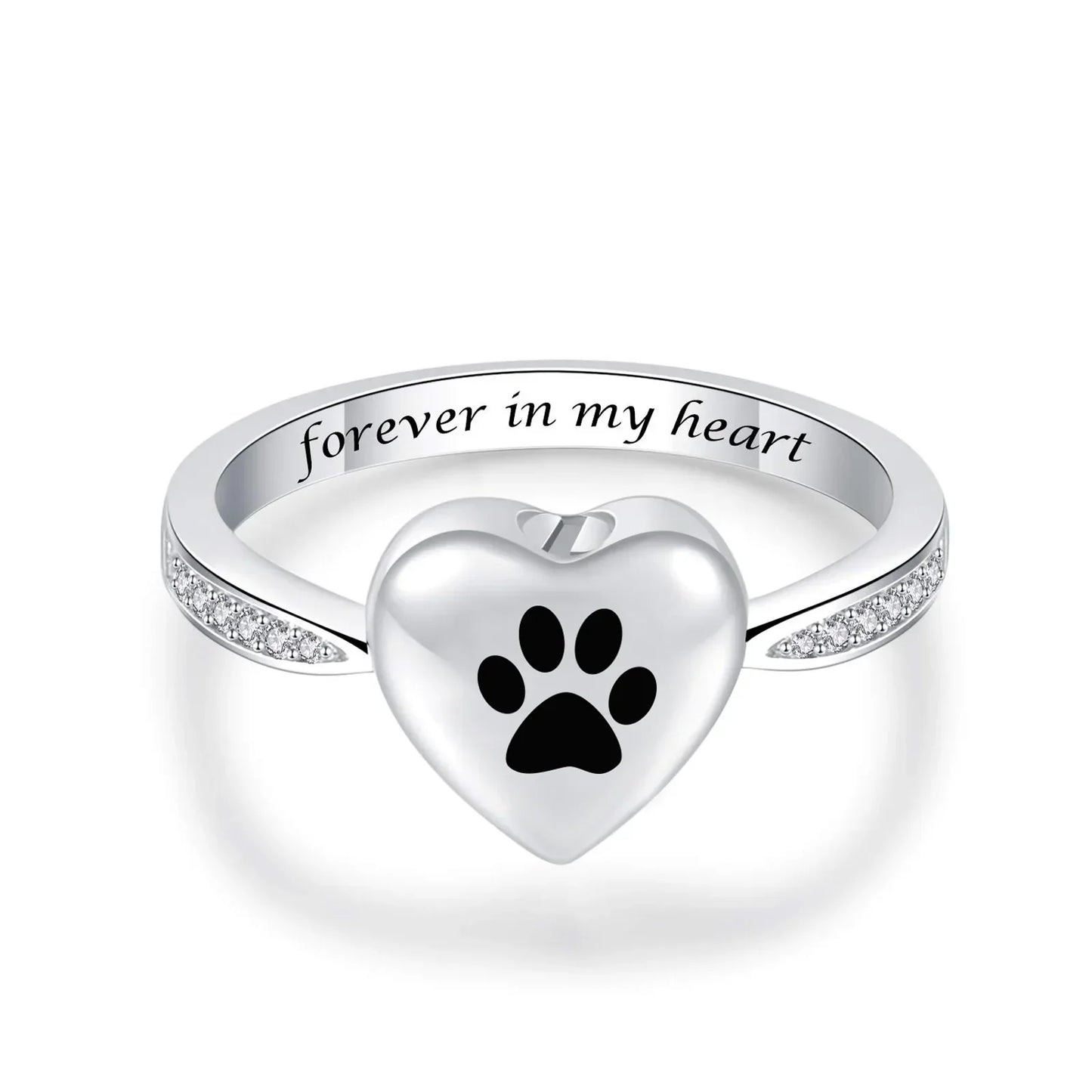 Love Heart Paw Print Urn Ring