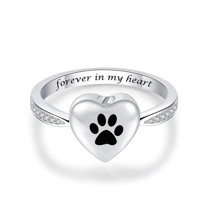Love Heart Paw Print Urn Ring