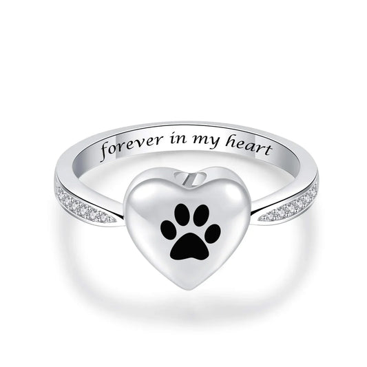 Love Heart Paw Print Urn Ring