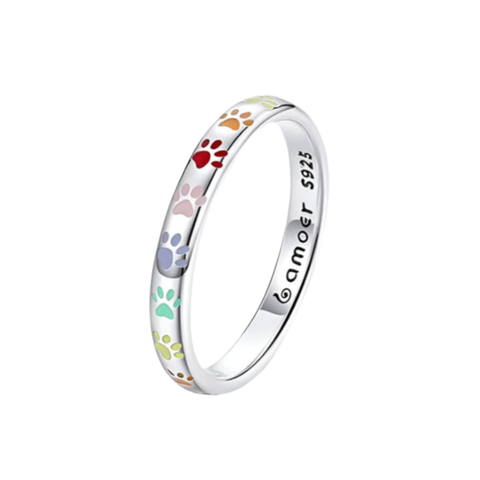 Silver Ring with Colored Paws