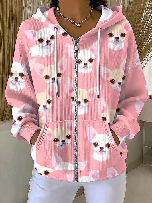 Graphic Dog Zipper Sweatshirt