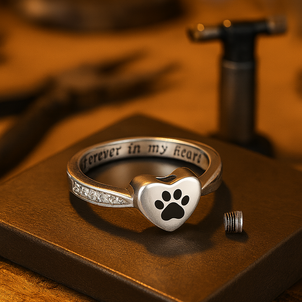 Love Heart Paw Print Urn Ring